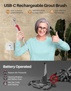 kHelfer Rechargeable Electric Grout Brush with Built-in Battery, Upgraded Stainless Steel Wire Power Brush & IPX7 Waterproof, Cordless Cleaning Brush & 5 Replacement Heads for Tile Grout Crevice