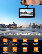 4K Dash Cam Front and Rear, 64GB Card Included, 4K+1080P Dual Dash Camera for Cars with WiFi App, Super Capacitor, WDR Night Vision, 3" IPS Screen, 170° Wide Angle, 24H Parking Mode, G-Sensor