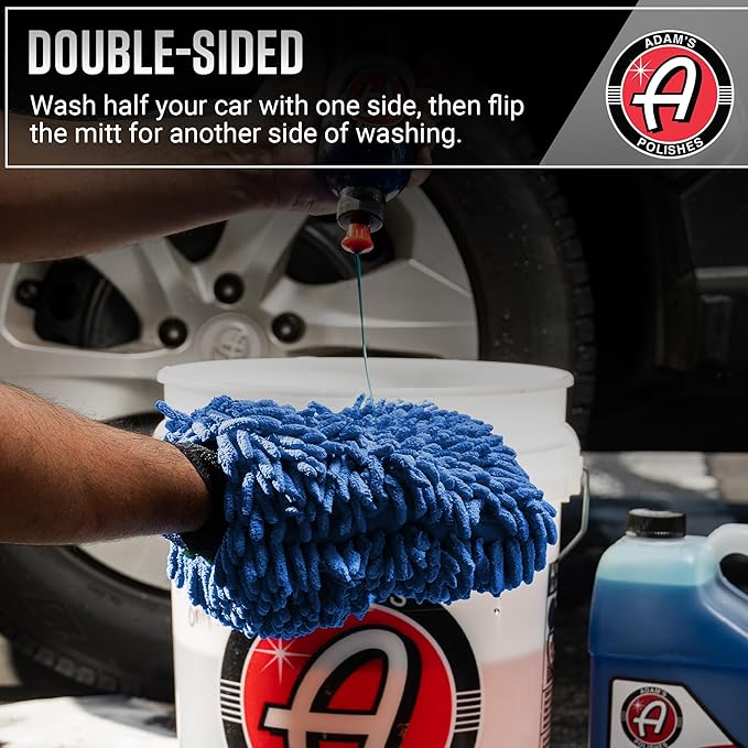 Adam's Chenille Car Wash Mitt - Premium Soft Microfiber Washing Glove for Car Cleaning & Detailing, Safe, Scratch-Free for Auto, Truck, RV, Motorcycle & More (Blue, 1pk)