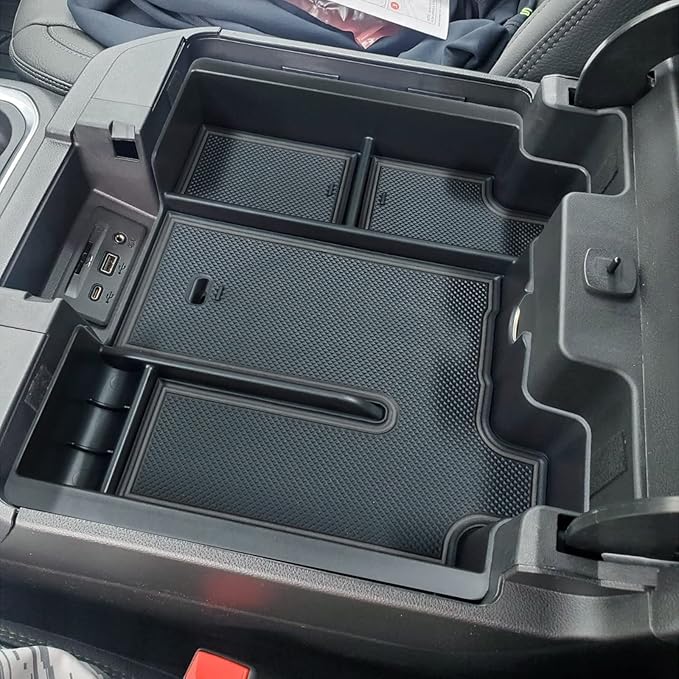 Full Size Center Console Organizer Tray Compatible with 2019-2022 Chevy Silverado/GMC Sierra 1500 and 2020-2022 2023 Silverado/Sierra 2500HD 3500HD Accessories -Full Console w/Bucket Seats ONLY, Black