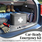 Flexzion Vintage First Aid Kit - 13" Gray Metal Box with Dividers, Removable Tray and White Cross Logo