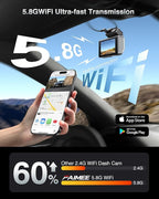 FAIMEE 4K Dash Cam Front and Rear with GPS, Upgraded 5.8G WiFi, Dual Dash Camera for Cars, Night Vision, WDR, 160°Wide Angle, 24H Parking Monitor, Emergency Lock, 3" IPS Screen