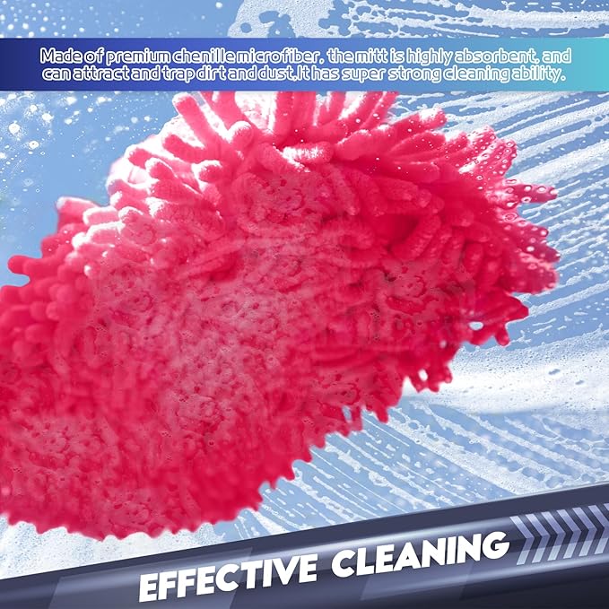 wuyaoyao 2PCS Car Wash Mitt, 10.14"×7.12" Chenille Microfiber Car Wash Mitts, Scratch-Free & Lint-Free, Absorbent Double Sided Clean Glove for Cars Cleaning, Auto Cleaning Supplies (Pink)