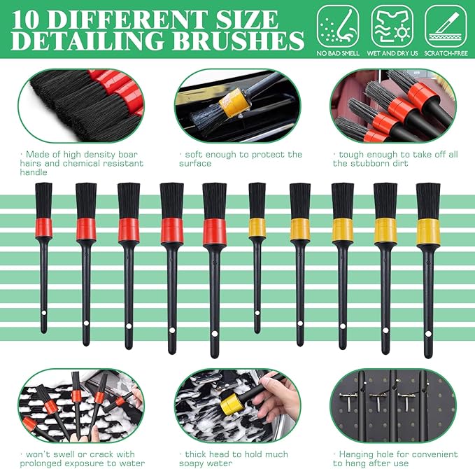 14Pcs Car Interior & Exterior Dusting Brush Set Contains Soft Cleaning Brushes, Auto Boars Hair Detailing Brushes, Double Head Brush for Automotive Air Conditioning Vent Dashboard Screen