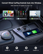 CB6C AI Box CarPlay, Wireless CarPlay/AndroidAuto Adapter with YouTube, Car Video Box with AI Assistant, GPS Navigation, Android 13, 4G LTE, Expandable to 256GB, Watch Videos in Your Car
