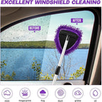 Baderke 9 Pcs Car Windshield Cleaner Tool Kit with with Extendable Handle, Microfiber Towel Pads, Sponge, Ventilation Brush, Empty Spray Bottle for Auto Glass Wiper Suvs Rvs & Home Windows(Purple)