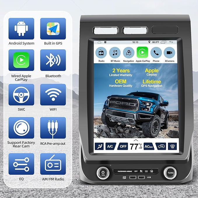Car Stereo Upgrade for Ford F150 2015 2016 2017 2018 2019 2020 Android Radio,12.1inch Touch Screen Replacement,Built in GPS,Suppt Wireless Carplay Android Auto (V2)