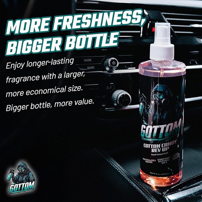Gottom Air Freshener Spray - Long Lasting Odor Eliminator - 16 oz (Cotton Candy Rev Up) - Car Scent, Auto Odor Remover, Fresh Fragrance, Air Freshener for Trucks, SUVs, RVs, New Car Smell