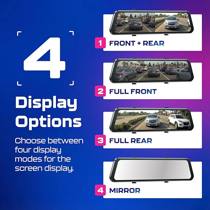 AZDOME PG17 2CH Mirror Dash Cam 4K - 12" Touch Screen - 24H Parking Mode - Mirror Dash Cam - Minimize Blind Spots - Built-in GPS & WiFi - Reverse Assist - Supports Voice Command