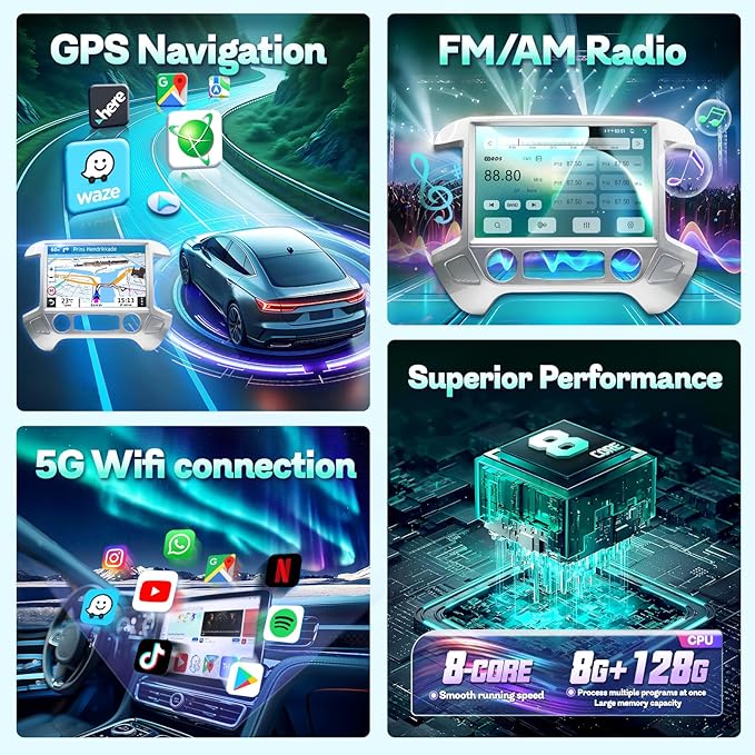 13.1" 8Core 8+128G Car Stereo Radio for Chevy Silverado GMC Sierra 2014-2018,5Ghz WiFi Android 13 Touch Screen Radio with Wireless CarPlay Android Auto BT DSP 48EQ Backup Camera,Silver