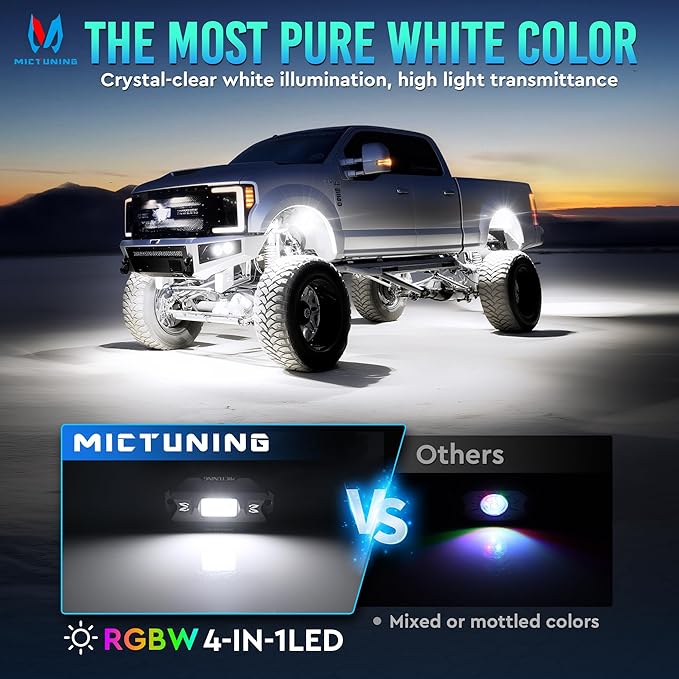 MICTUNING C1 8 Pods RGBW LED Rock Lights - Multicolor Underglow Neon Light Kit with Bluetooth Controller, Music Mode