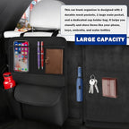 Leather Car Trunk Organizer,Large Capacity Backseat Car Organizer with 2 Mesh Pockets & Cup Holder,Detachable Hanging Cars Organizers and Storage for Family Road Trips