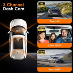 4K 3 Channel Dash Cam Front and Rear with Cabin, 4K+1080P+1080P Dash Camera for Cars, Free 128GB Card Included, Dash Cam with Night Vision, WiFi, GPS, APP Control, Parking Monitor, Loop Recording