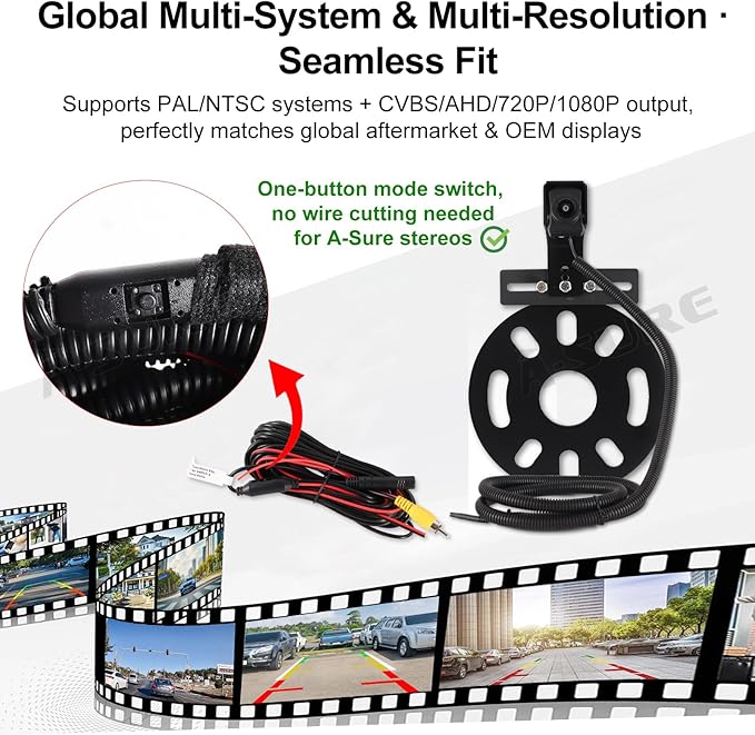 ASURE Adjustable Spare Tire Backup Camera for Jeep Wrangler JK 2007-2017,1080P HD Starlight Rear View Camera, PAL NTSC AHD CVBS Switch, 170° Wide Angle with 26FT Cable, IP68 Waterproof