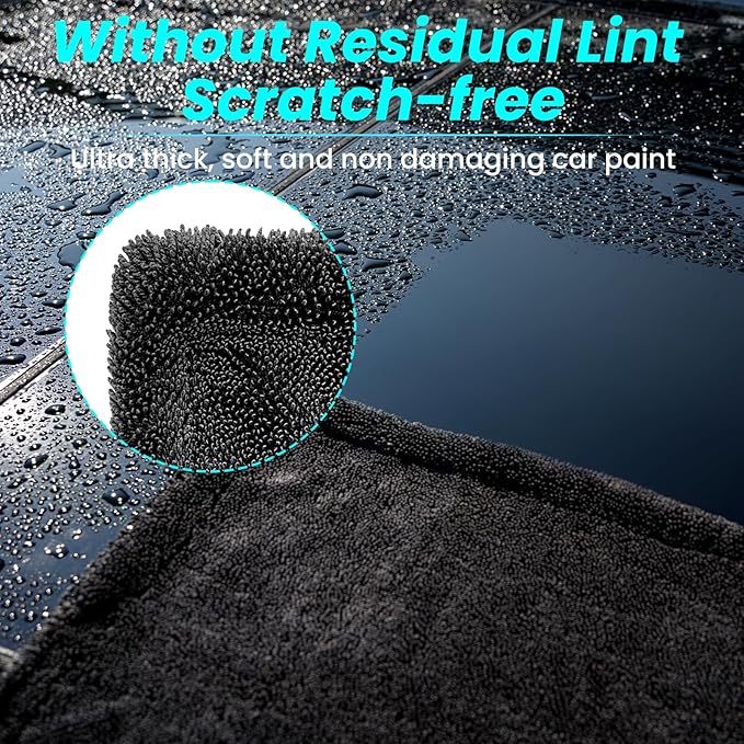 2 Pack 1300 GSM Car Drying Towel,Double-Sided Microfiber Towels for Cars(24'' x 36''&16 ''x 16''),Extra Large Ultra Absorbent,Without Residual Lint,Scratches or Water Spots