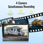 4-Wired Backup Camera System, 10.1" DVR Quad Screen Rear Side View Cameras, IP69 Waterproof IR Night Vision, 20G Vibration-Proof for Trailer/RV/Tractor/Combine/Skid Steer/Heavy Equipment, Y4