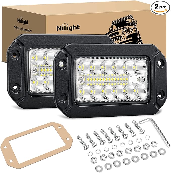 Nilight Flush Mount LED Light Pods 2PCS 6 Inch 39W Upgraded Spot Flood Combo Beam Driving Work Lighting Backup Reverse Grill Mount Lights for Offroad Truck Tractor SUV ATV UTV Golf Cart Boats