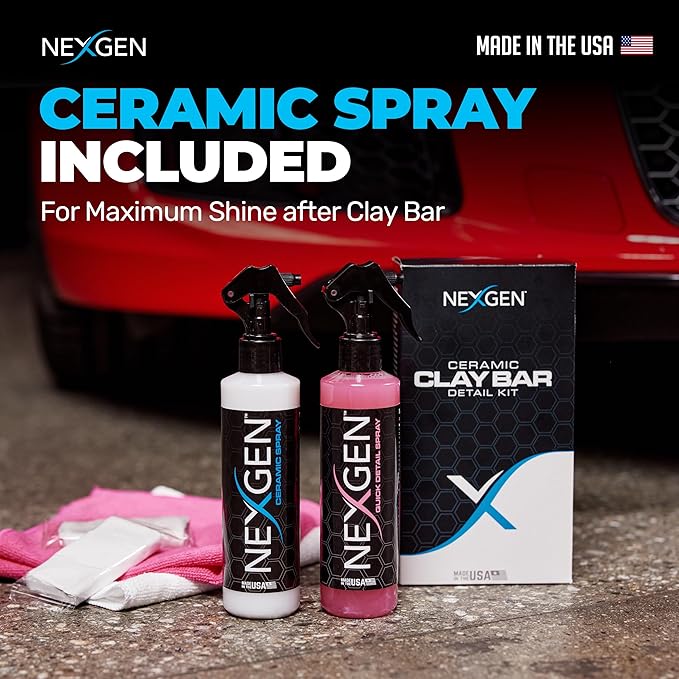 Nexgen Premium Ceramic Clay Bar Kit – 5 Piece Professional-Grade Car Cleaning Kit with Ceramic Spray & Quick Detailer – On-the-Go Car Detailing – Ideal for Cars, Trucks, Boats & More