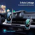 Wireless Car Charger, 3-in-1 Car Phone Holder Car Charger Phones Mount Windshield Dashboard Air Vent Fast Charging Cell Phone Holder with LED Light for iPhone Air Pro Max,Samsung S24/S23