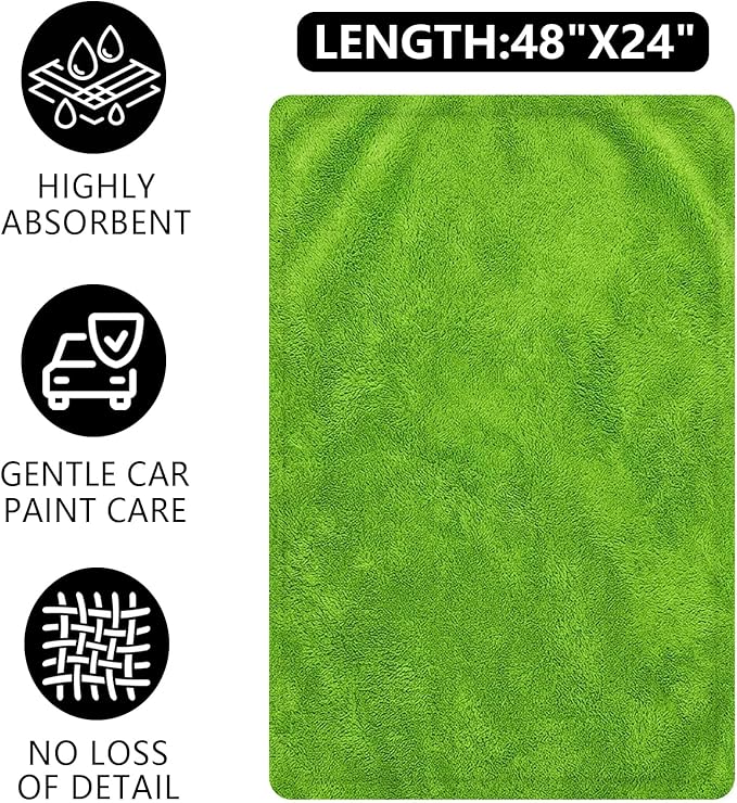 Car Microfiber Towel for Cars, 48”x24”, 1400GSM Super Absorbent, Drying Towels for SUV, Scratch-Free, Machine Washable (Darkgray-GreenYellow)