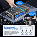 EUGIZMO Cigarette Lighter Adapter, 222W 3 Socket Car Cigarette Lighter Plug USB Charger Multi Port 12V Car Plug Outlet Splitter with LED Voltage Display Independent Switches