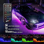 OPT7 Aura Aluminum Car Underglow Lights with Remote Control, Exterior Neon Accent Under Glow Kit for Cars, Waterproof Rigid Light Bars, 12V RGB Multicolor LED Strip
