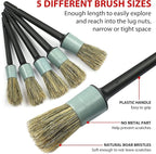 TAKAVU Complete Car Detailing Brush Kit (10 Piece) - Boar Hair Detail, Wire & Vent Brushes with Microfiber Towel for Wheels, Interior, Engine Bay Cleaning