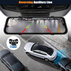 CAMECHO 3 Channel Mirror Dash Cam, 9.66" WiFi Triple Rear View Mirror with Front 1080P, Inside and Rear Cameras with G-Sensor, Night Vision, Loop Recording, Reverse Assist, APP Control, 64GB TF Card