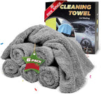 Microfiber Car Wash Cleaning Towels, 450gsm Ultra-Thick Highly Absorbent Lint-Free Detailing Cloths, Scratch Free Reusable Rags for Car Interior & Exterior - Coral Fleece, Grey, 12 Packs
