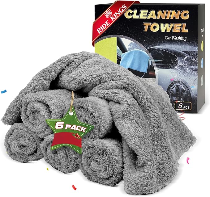 Microfiber Car Wash Cleaning Towels, 450gsm Ultra-Thick Highly Absorbent Lint-Free Detailing Cloths, Scratch Free Reusable Rags for Car Interior & Exterior - Coral Fleece, Grey, 12 Packs
