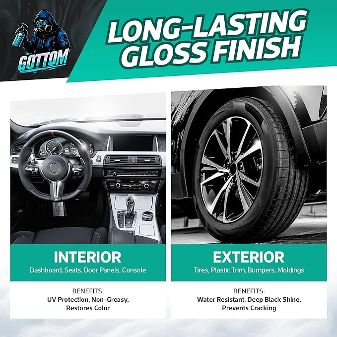 Gottom Vinyl, Rubber & Plastic Shine - 16oz, Cherry Vanilla Scent - VRP Gloss Dressing for Plastic, Car Interior & Tire Dressing, UV Protection, Plastic Restorer, Long-Lasting Gloss Finish