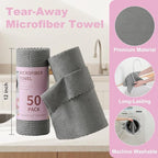 Jessy Home 2 Roll Reusable Paper Towels,100 Sheets Tear Away Microfiber Cleaning Cloth, Lint Free Cleaning Rags for Kitchen, Dishcloth,Household Cleaning Supplies