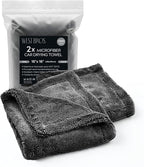 2X Medium Car Drying Towel, 1300 GSM Professional Car Towel with Double Twisted Loop,Super Absorbent Large Microfiber Drying Towels for Cars, Trucks, SUVs - 16"x16" 2-Pack, Gray