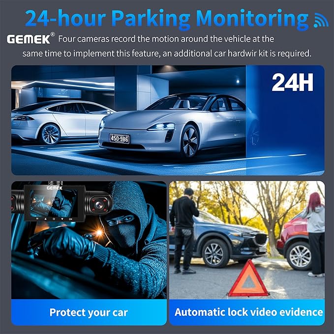 360 Degree View 4 Channel Dash Cam 5G WiFi & App Control, GEMEK 2K Front and Rear Inside, Left and Right Dash Camera for Cars, Free 64GB TF Card, G-Sensor, Night Vision, 24-Hour Parking Mode