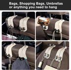 CoBak Headrest Hooks for Car - Universal Premium Stitched Leather and Aluminum-Magnesium Alloy Double Car Seat Back Storage Hook for Purses, Handbags, Bags (2 Pack),Beige