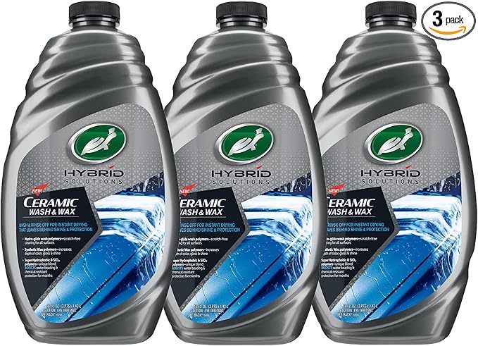 Turtle Wax Hybrid Solutions Ceramic Car Wash and Wax, Gentle pH Neutral Car Cleaner with Extreme Water Beading Paint Protection, High Gloss Spot-Free, Car Wax Shine, Fruity Scent, 48 oz (Pack of 3)