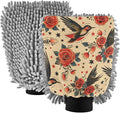 Kigai Bird Rose Car Wash Mitt 2PCS Ultra Absorbent Chenille Microfiber Car Washing Glove Scratch Free Lint Free Wash Sponge Auto Cleaning Glove, 11.8x8.1 inch