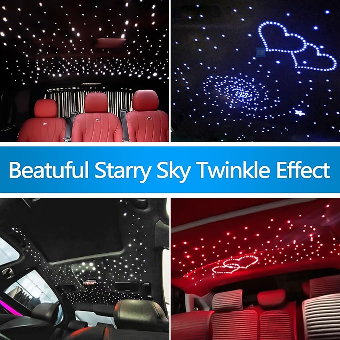 ATOKEE 10W Starlight Headliner Kit 250pcs 0.03in 9.8ft, Twinkle + Sound Activated Fiber Optic Star Roof Lights for Car Use with APP/Remote