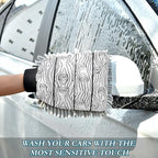 Qilmy Hand Drawn Wood Microfiber Chenille Car Wash Sponge Scratch Free Car Wash Mitt Absorbent Mitt Sponge for Trucks SUVs Car Washing Home Cleaning, Medium