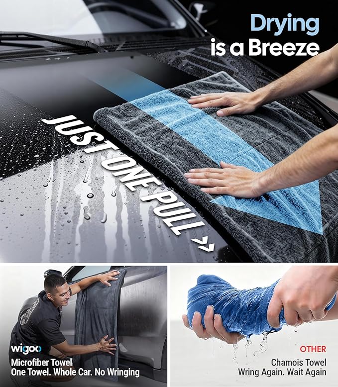 Wigoo Premium Microfiber Car Drying Towel 1300 GSM, 36" x 24" [Ultra-Absorbent, Streak-Free] Dual-Sided Edgeless Cleaning Towels with Twisted Loop, for Auto Detailing, Cars, SUV, Truck (2 Sizes)