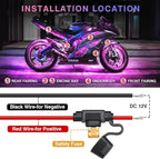 8PCS Segmented Motorcycle RGB LED Light Kits with APP/RF Remote, Multicolor Underglow Lights with Brake Turn Signal, 12V Waterproof Strip for Sport Bike, Cruiser, Street & Dirt Motorcycle