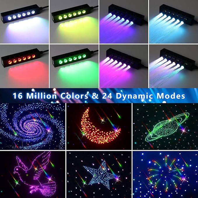WEBUPAR 3.2W 6LEDs Meteor Starlight Headliner Kit, 240pcs 0.01in 6.56ft, RGBW Shooting Stars Fiber Optic Lights with Bluetooth APP Control for Car/Home Theater
