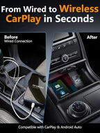 2-in-1 Mini Wireless CarPlay Adapter for Apple CarPlay & Android Auto,Upgrade Wired to Wireless, Fast Auto-Connect, Plug & Play (iOS 10+, Android 10+, 2016+ Cars)