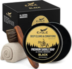 Black Saddle Soap for Leather – 3-Piece Saddle Soap Kit for Leather Cleaning, Boots, Tack, and Saddles – Includes Applicator and Cloth – Leather Soap and Conditioner for Leather Boots and Tack Care