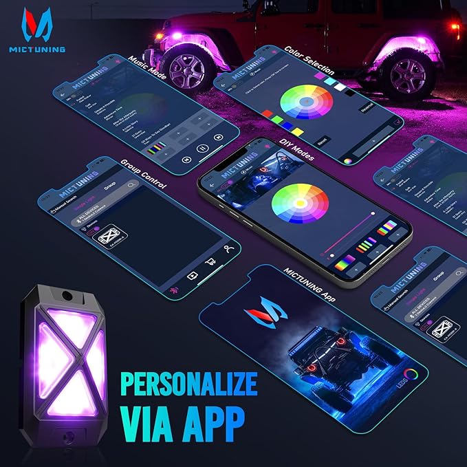 MICTUNING C4+ RGBW Rock Lights, 12 Pods 360° Ultra Bright Pure Color Underglow Neon Lights, Bluetooth APP Control & Music Mode, IP68 Waterproof, for Trucks Cars ATV UTV Golf Cart (2 Year Warranty)