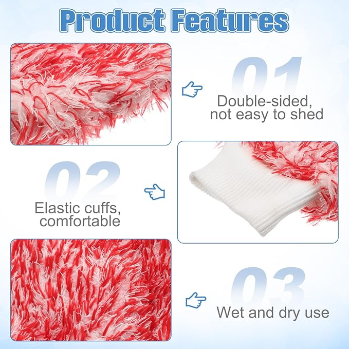 HARFINGTON Microfiber Car Wash Mitts 10" x 8" Scratch Free Wash Gloves Absorbent Double Sided Plush Cleaning Drying Mitts for Car Washing Home Clean Red White