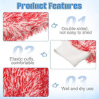 HARFINGTON Microfiber Car Wash Mitts 10" x 8" Scratch Free Wash Gloves Absorbent Double Sided Plush Cleaning Drying Mitts for Car Washing Home Clean Red White