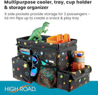 High Road CarHop Car Caddy Organizer with Road Trip Cooler, Car Cup Holder Bin, Sturdy Snack and Play Lid and 6 Organization and Storage Pockets, Starry Night