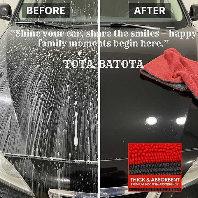 Microfiber Car Towel with Twisting Yarn,1400GSM Ultra Absorbent,16" BY16, Scratch-Free, Machine Washable, Bonus 30x30cm Towel Durable for Him/Her (Red/Gray)