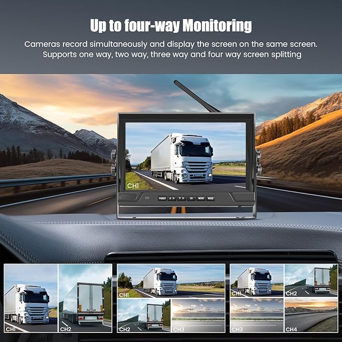 9 Inch Monitor Wireless Backup Camera System with Loop Recording, 12-24V for Truck, Trailer, RV, Bus Reversing Camera IP68 Waterproof Night Vision, Waterproof Back Up Camera Kit